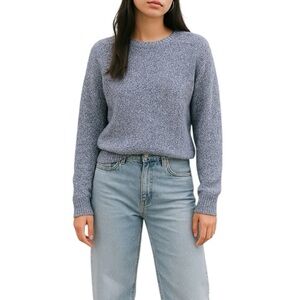 Free People Medium Purple White Marled Crewneck Cozy Pullover Sweater